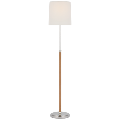 Bryant Wrapped Floor Lamp in Polished Nickel and Natural Leather with Linen Shade