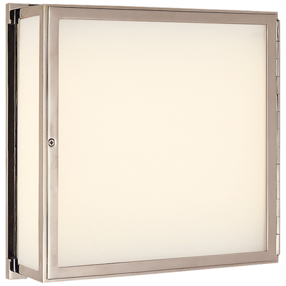 Mercer Square Box Light in Polished Nickel with White Glass
