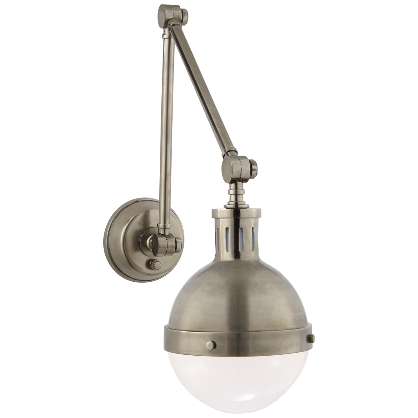 Hicks Library Light in Antique Nickel with White Glass