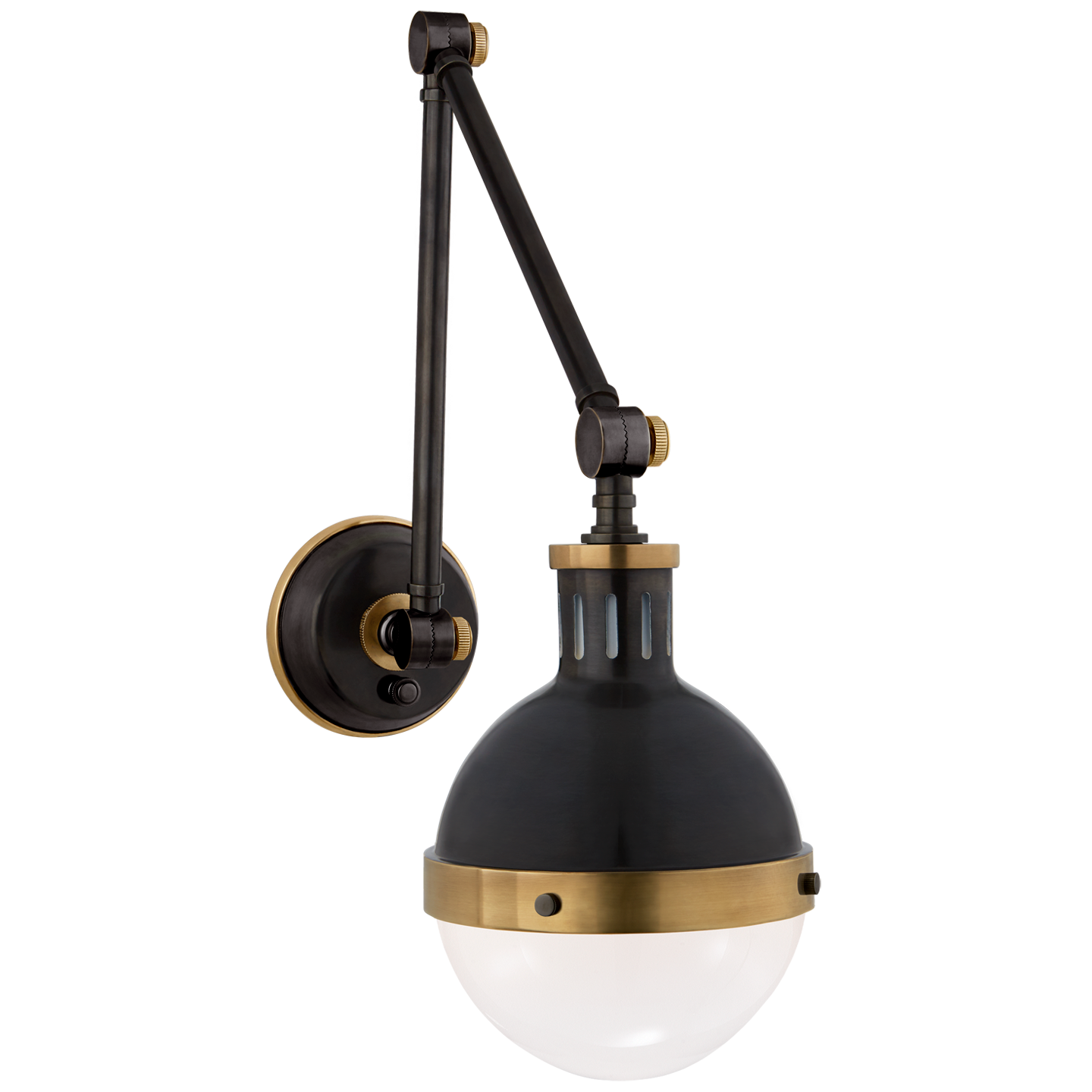 Hicks Library Light in Bronze and Hand-Rubbed Antique Brass with White Glass
