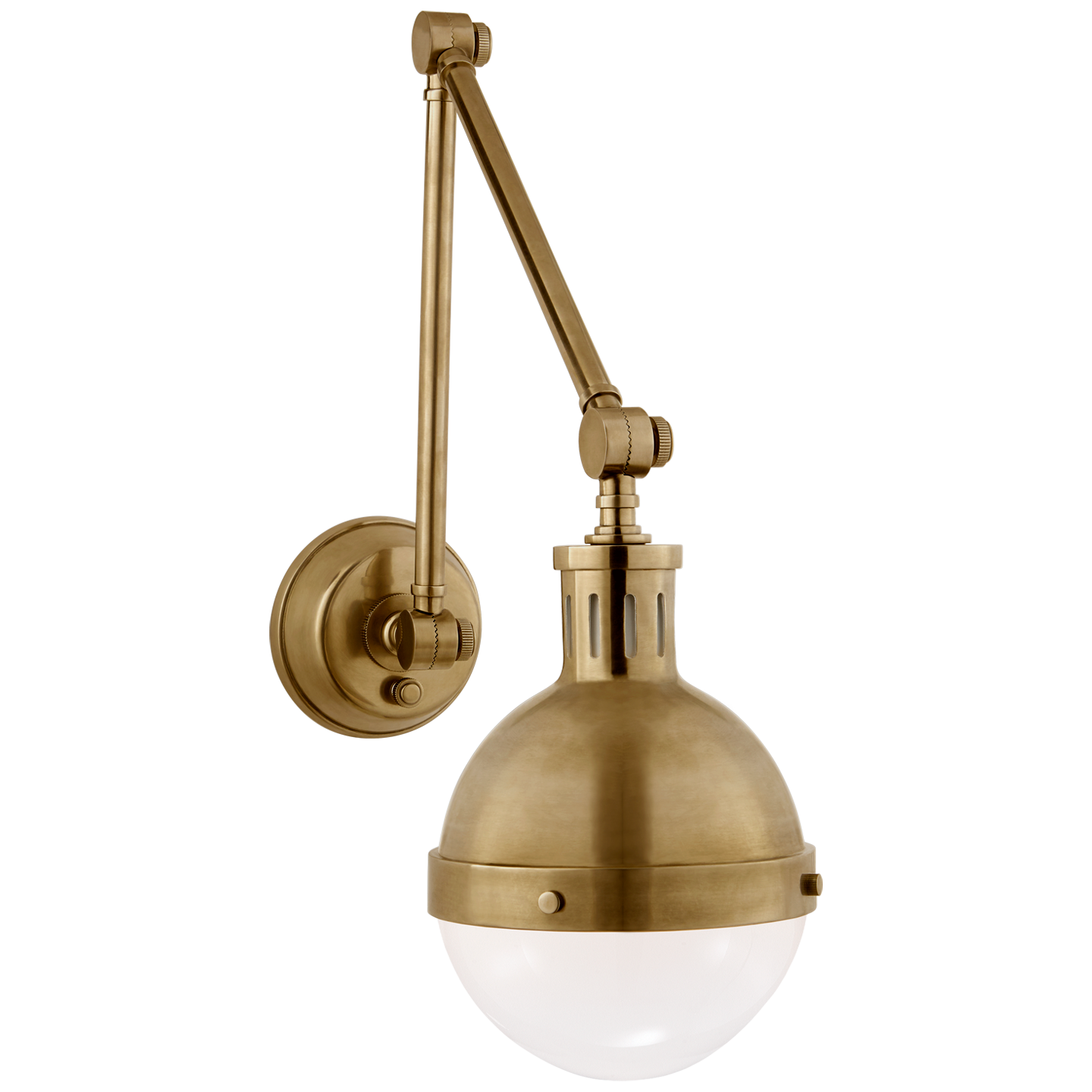 Hicks Library Light in Hand-Rubbed Antique Brass with White Glass