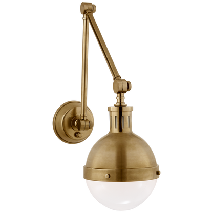 Hicks Library Light in Hand-Rubbed Antique Brass with White Glass