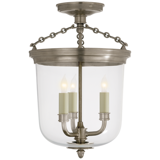 Merchant Semi-Flush in Antique Nickel with Clear Glass