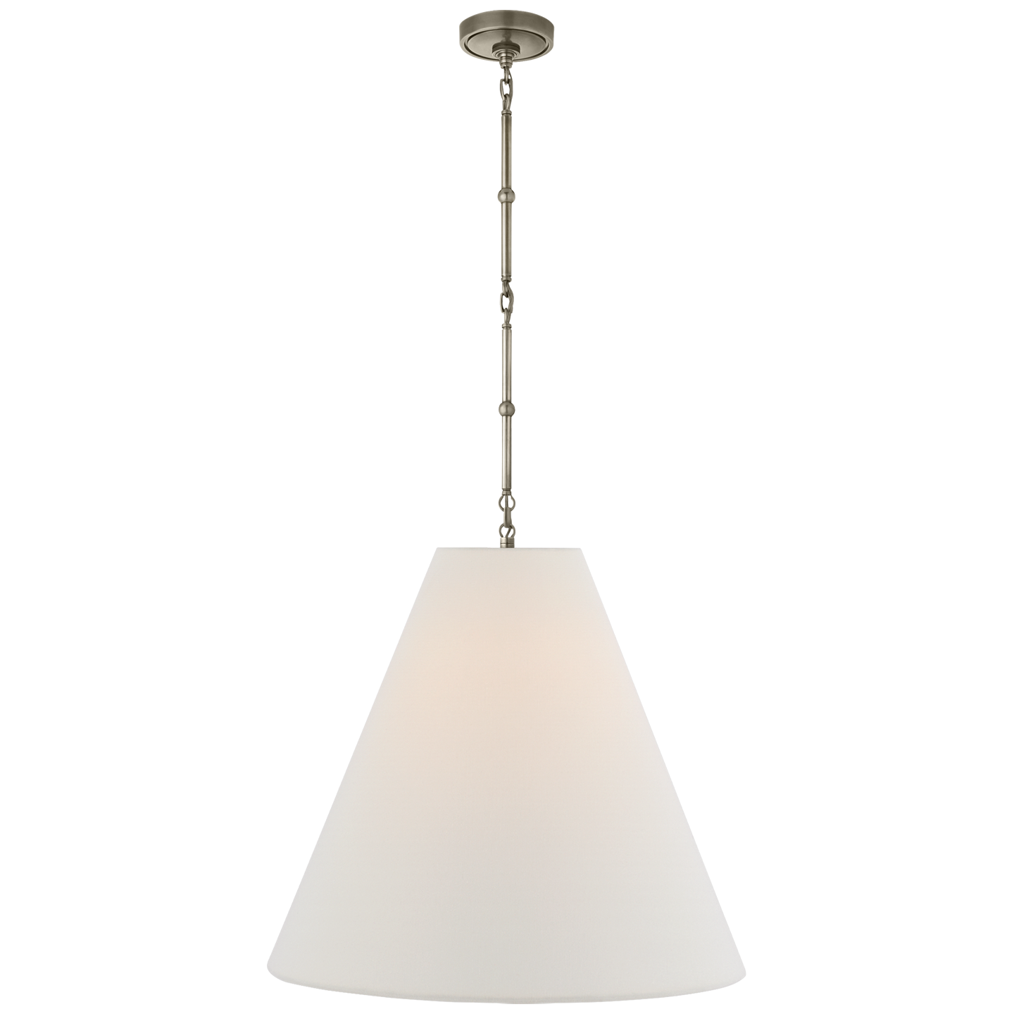 Goodman Large Hanging Lamp in Antique Nickel with Linen Shade