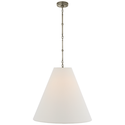 Goodman Large Hanging Lamp in Antique Nickel with Linen Shade