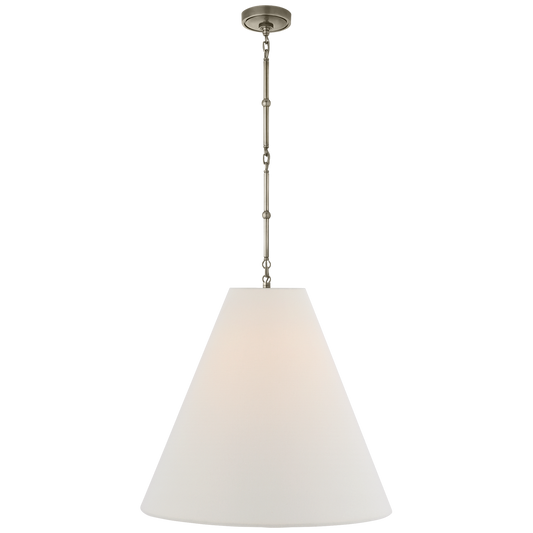 Goodman Large Hanging Lamp in Antique Nickel with Linen Shade