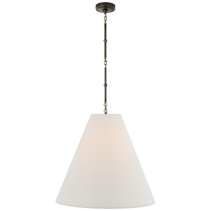 Goodman Large Hanging Lamp in Bronze and Hand-Rubbed Antique Brass with Linen Shade