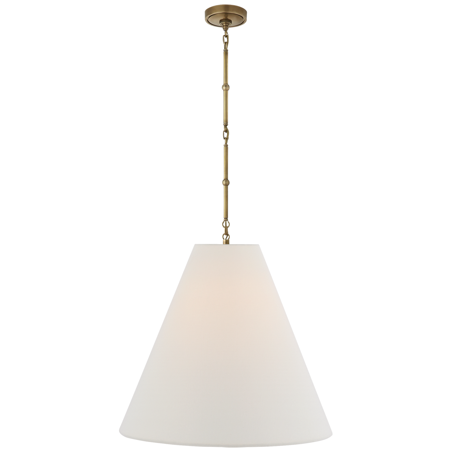 Goodman Large Hanging Lamp in Hand-Rubbed Antique Brass with Linen Shade