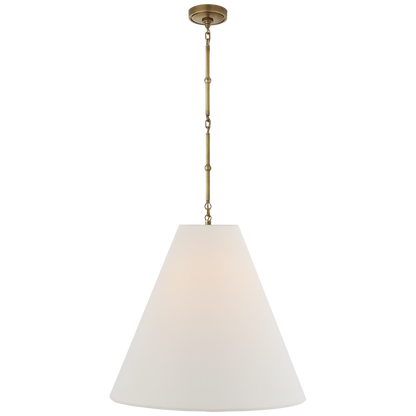 Goodman Large Hanging Lamp in Hand-Rubbed Antique Brass with Linen Shade