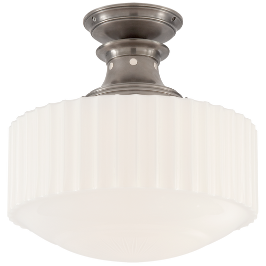 Milton Road Flush Mount in Antique Nickel with White Glass