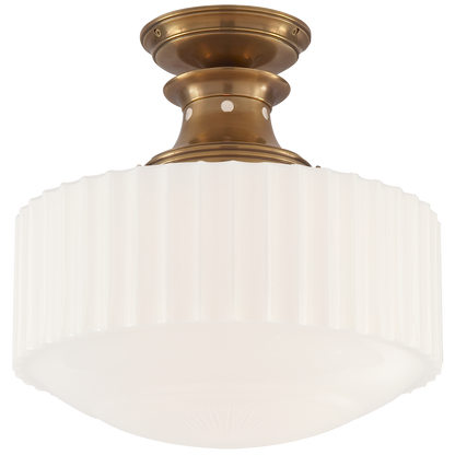 Milton Road Flush Mount in Hand-Rubbed Antique Brass with White Glass