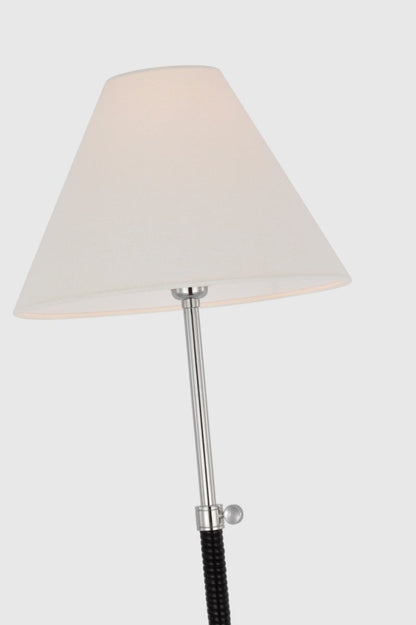 Basden 30" Adjustable Buffet Lamp in Polished Nickel and Black Rattan with Linen Shade